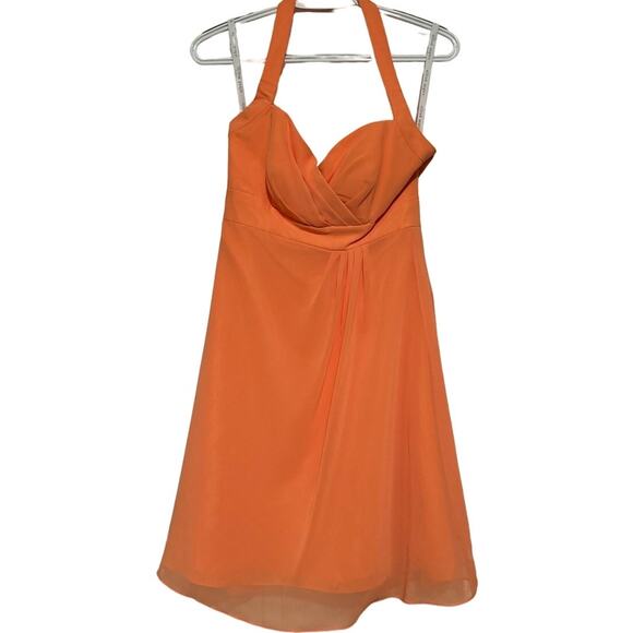 Alfred Angelo Peach Formal Lined Halter Dress Boning in‎ the Back Size 4 - Picture 1 of 5
